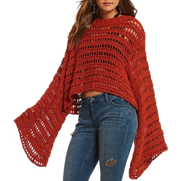 Free People Sweaters - Free People Caught Up Bell Sleeve Crochet Sweater
